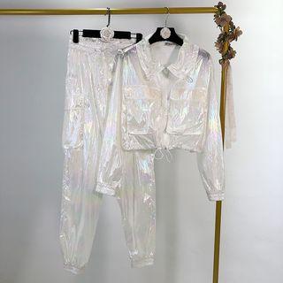 Iridescent Drawstring Zip Jacket / Jogger Pants