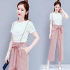 Set: Striped Short Sleeve T-shirt + Suspender Pants