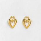 Rhinestone Heart Ear Stud 1 Pair - Gold - One Size
