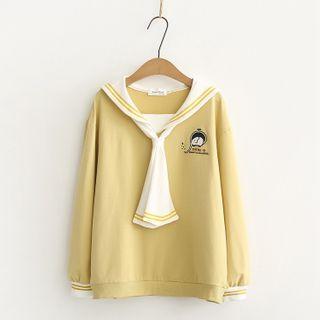 Sailor Collar Cartoon Embroidered Pullover