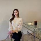 Scallop-hem Tulle Lace Blouse Cream - One Size