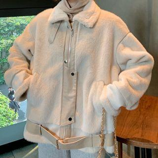 High-neck Loose-fit Cropped Cardigan White - One Size