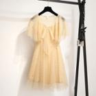 Set: Spaghetti Strap Dress + Short-sleeve A-line Mesh Dress