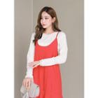 Long-sleeve Lace-edge Ribbed T-shirt