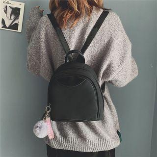 Faux Leather Pompom Mini Backpack