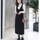 Set: Plain Midi Overall Dress + Long-sleeve Mock-neck Top