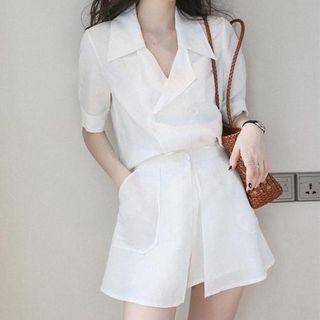 Set: Short Sleeve Double Breast Top + A-line Shorts