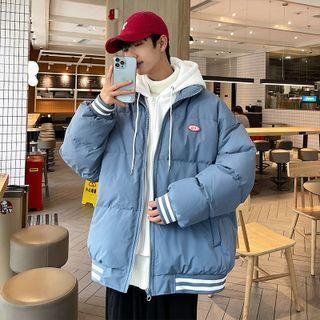 Mock Two Piece Applique Hooded Padded Coat