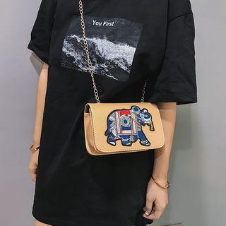 Elephant Embroidered Chain Strap Crossbody Bag