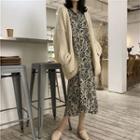 Cardigan / Long-sleeve Floral Print A-line Midi Dress