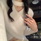 Long-sleeve Cut-out Knit Cropped Sweater White - One Size
