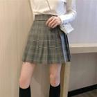 High-waist Pleated Plaid Skirt