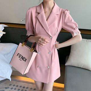 Short-sleeve Plain Double-breasted Blazer Dress