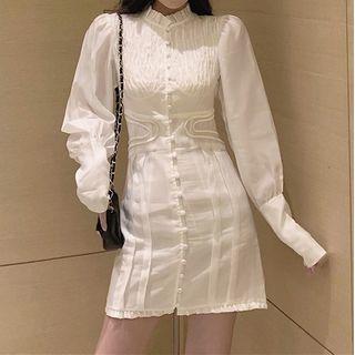 Lantern-sleeve Mini A-line Dress As Shown In Figure - One Size