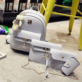 Set : Faux Leather Backpack + Shoulder Bag + Pouch + Wallet