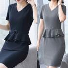 Mock Two-piece Short-sleeve Mini Peplum Dress