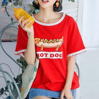 Hot Dog Print Short-sleeve Top