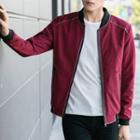 Lettering Back Striped Trim Bomber Jacket