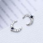 925 Sterling Silver Rhinestone Crescent Stud Earring Silver - One Size
