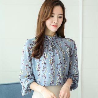 Print Elbow-sleeve Chiffon Blouse