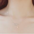 925 Sterling Silver Fern Rhinestone Necklace With Gift Box - Silver - One Size