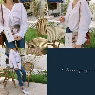 Open-placket Draped Shirt Ivory - One Size