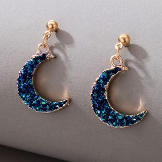 Rhinestone Moon Dangle Earring 1 Pair - 16637 - Gold & Blue - One Size
