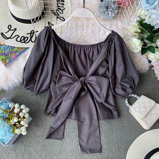 Puff-sleeve Bow-back Blouse