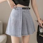 Denim Pleated Mini A-line Skirt