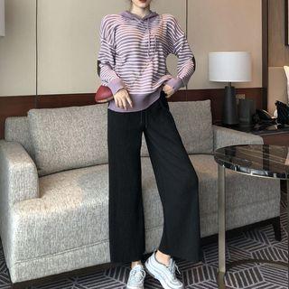 Hooded Striped Sweater / Knitted Wide-leg Pants