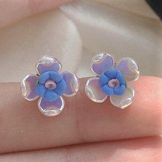Flower Ear Stud 1 Pair - Blue - One Size
