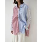 Color Block Striped Shirt Blue & Red - One Size