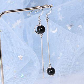 Non-matching Agate Bead Dangle Earring 1 Pair - 925 Silver - Black & Silver - One Size