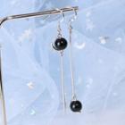 Non-matching Agate Bead Dangle Earring 1 Pair - 925 Silver - Black & Silver - One Size