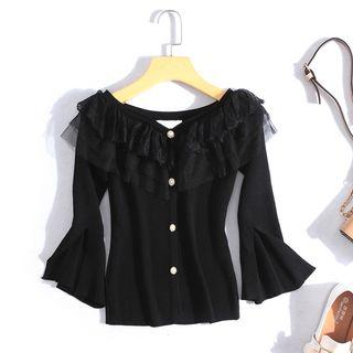 Lace Trim Flared-sleeve Knit Top