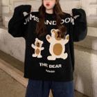 Bear Pattern Sweater Black - One Size