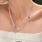 Bear Pendant Faux Pearl Necklace Silver - One Size