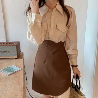 Long-sleeve Mini Shirtdress / Mini A-line Skirt