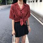 Dotted Short-sleeve Shirt / Pleated A-line Skirt