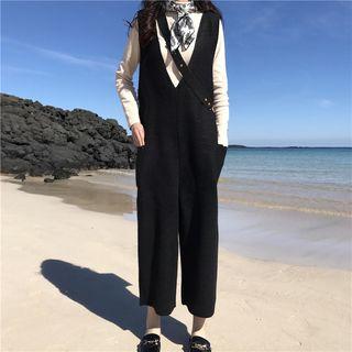 Plain Loose-fit Woolen Cropped Jumper Pants