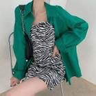 Spaghetti Strap Zebra Print Mini A-line Dress / Shirt