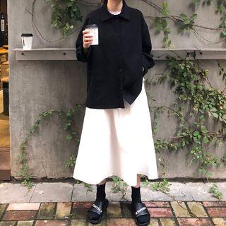 Collared Button Jacket / Midi A-line Skirt