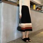 Midi A-line Striped Knit Skirt