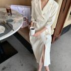 3/4-sleeve Double-breasted Midi Collared Dress