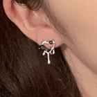 Cz Hollow Heart Stud Earring 1 Pair - Black - One Size