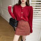 Long-sleeve Knit Cardigan / Acrylic Mini Skirt
