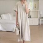 Short-sleeve V-neck Loose Fit Midi Dress