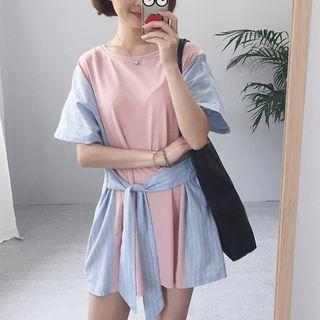 Color Block Short-sleeve T-shirt Dress