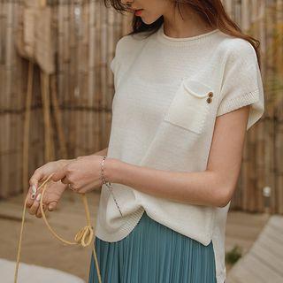 Cap-sleeve Pocket-detail Knit Top