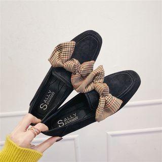 Plaid Bow-accent Faux Suede Loafers